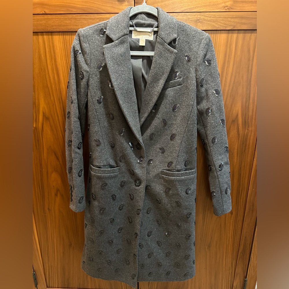 Michael Kors Gray Coat with Paisley detail